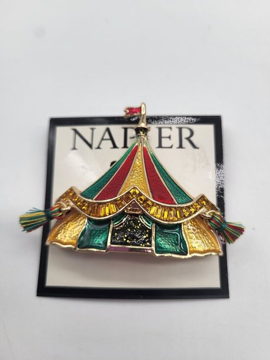 Napier Jewelry - Napier Gold Tone Circus Tent Pin Whimsy Playful Colorful Big Top